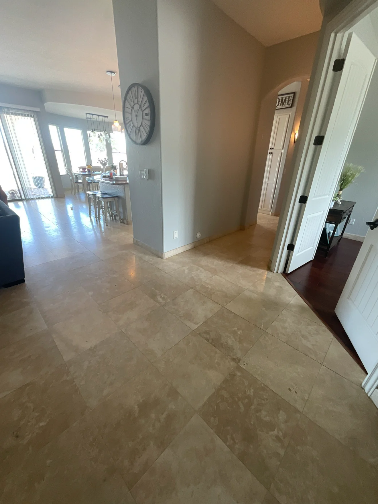 Clean demo handoff finished travertine floor Phoenix